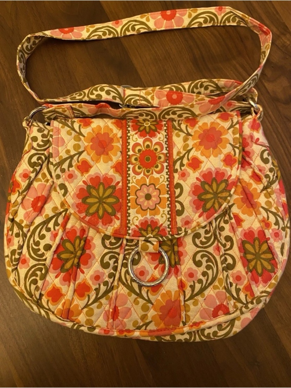 Vera Bradley Floral Quilted Crossbody in Pink, Olive & Orange